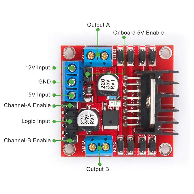 Placa controladora de accionamiento de Motor L298N, módulo de Control de Motor paso a paso, Puente en H Dual con Motor de CC y rueda de coche inteligente