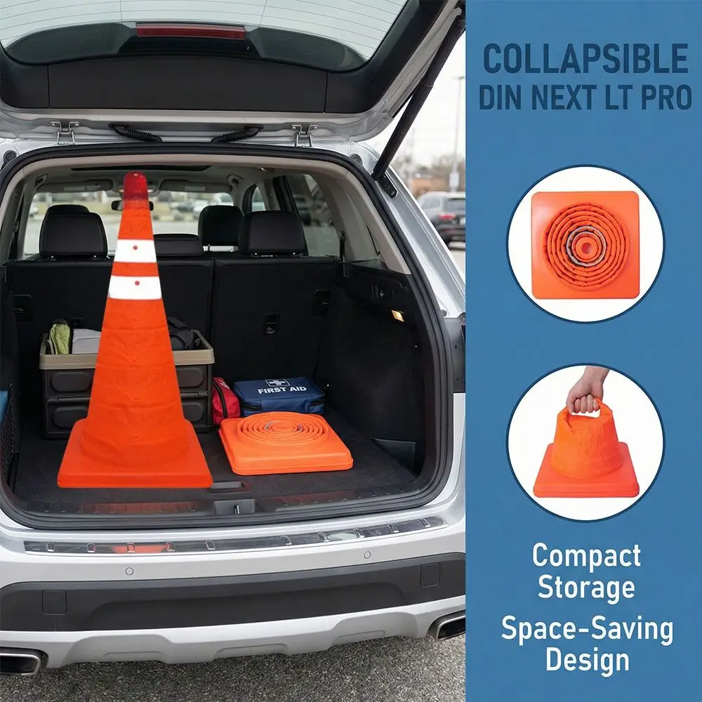 Orange Color LED Light Reflective Cone Foldable Design Telescopic Design Reflective Traffic Cone Reflective Stripes