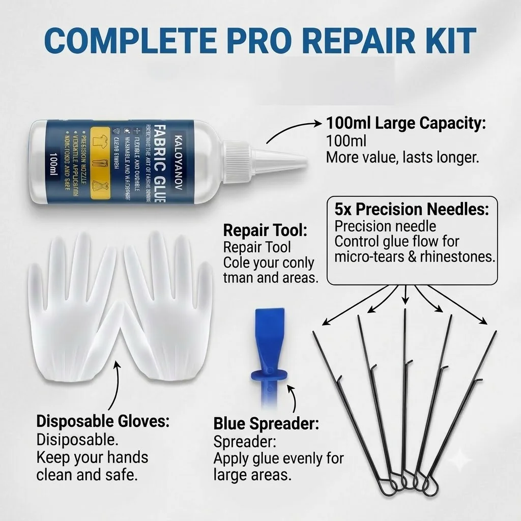100ml Fabric Glue Set Permanent Washable Waterproof Clear Clothing Adhesive Glue with Scraper Clips Gloves for Denim DIY Repair