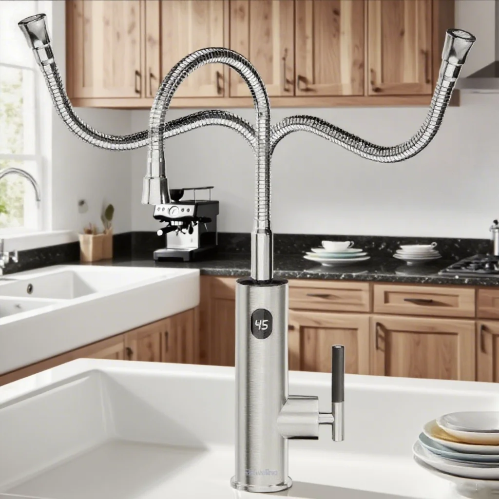 Briويلna سخان المياه الكهربائي المتدفق العالمي صنبور المطبخ 2 في 1 الفولاذ المقاوم للصدأ صنبور الكهربائية 220 فولت التدفئة الحنفية #1