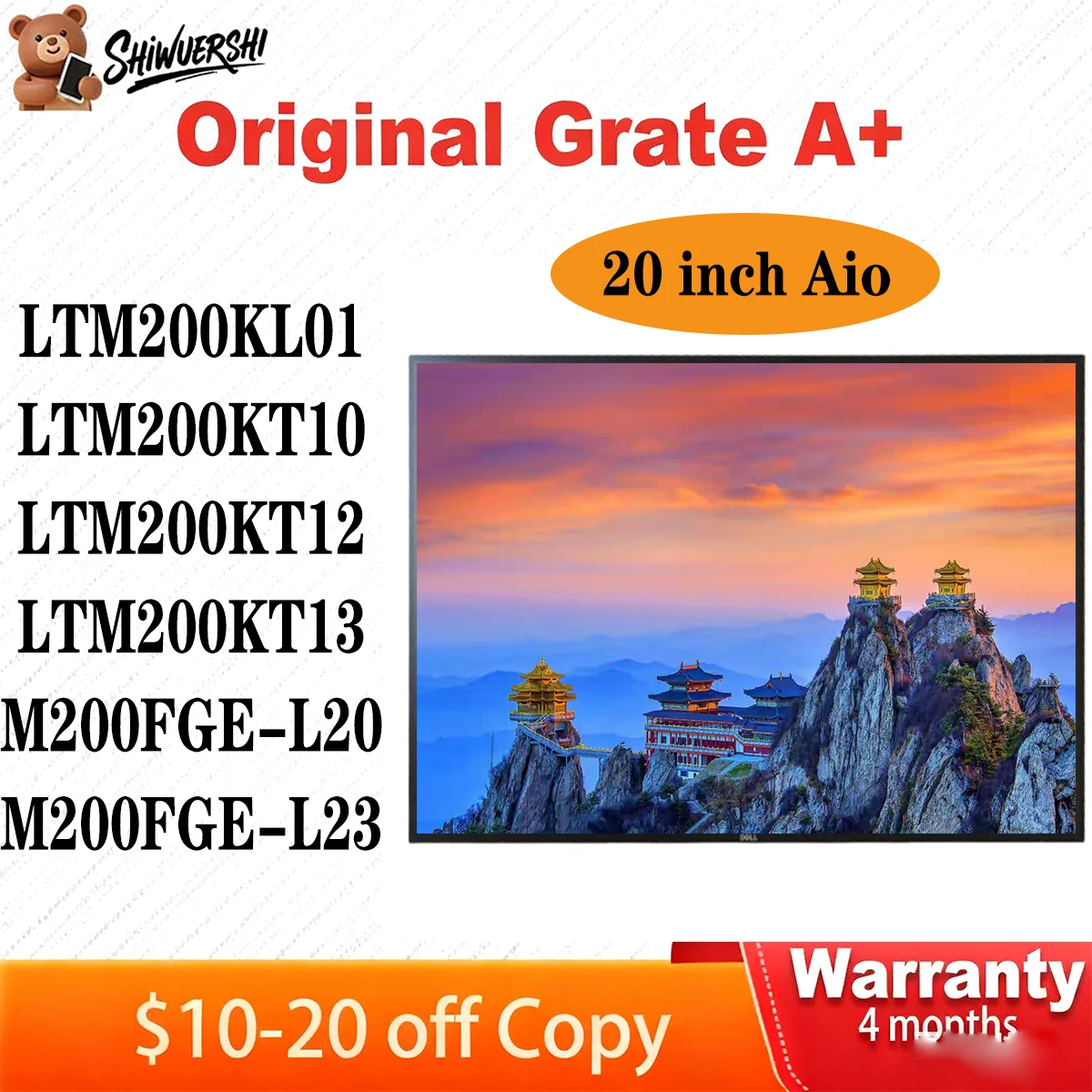 

Оригинальный новый 20-дюймовый ЖК-дисплей HD + LTM200KL01 LTM200KT10 LTM200KT12 LTM200KT13 M200FGE L20 M200FGE L23 1600*900P