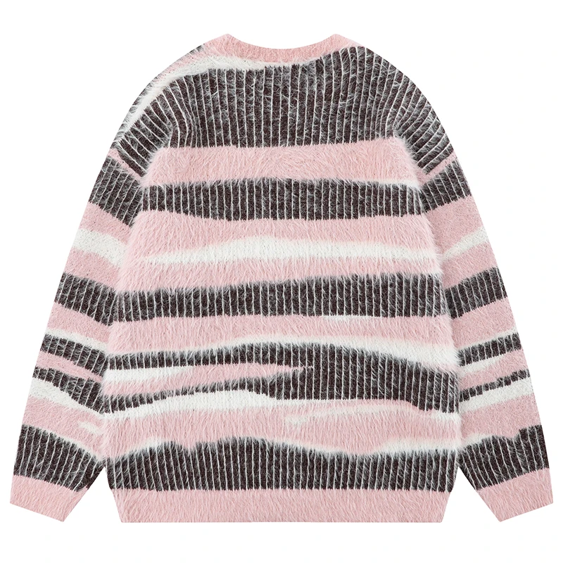 Autumn Mens Knitted Jumper Sweaters Hip Hop Zebra Striped Knitwear Streetwear Harajuku Fashion Casual Pullovers Knit Clothing