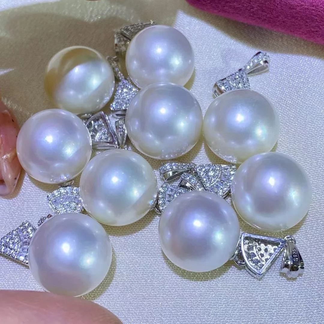 

New Pearl Pendant AAA 12-13mm Natural Round South Sea White Pearl Pendant 925s-18inch