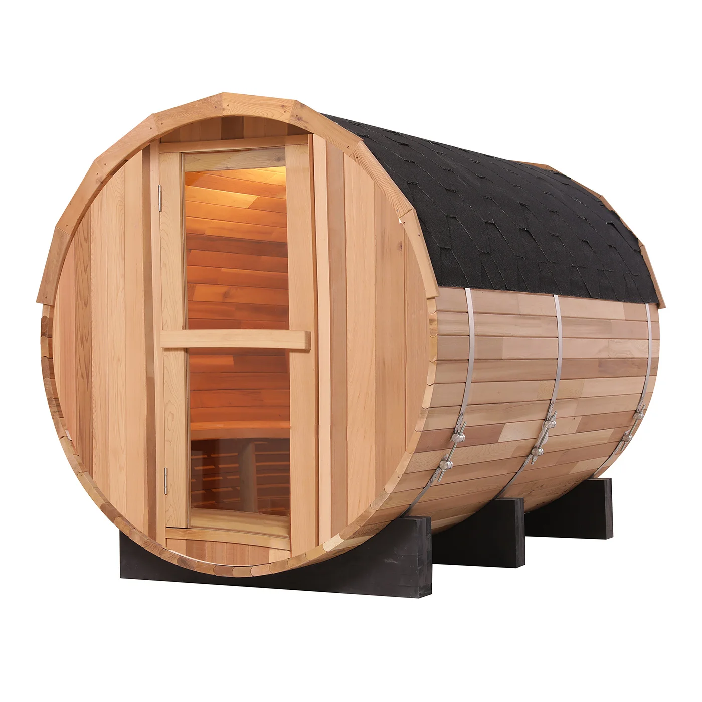 

Chinese Manufacturer 4 Person Cedar Wooden Barrel Sauna Room Outdoor Steam Sauna with Stove