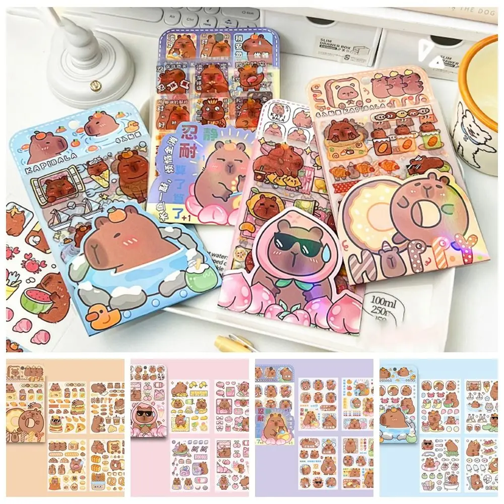 4 Pcs/bag Cartoon Capybara Sticker Waterproof Cute Capybara Ledger Material Aesthetic Adhesive Stationery Sticker Journal