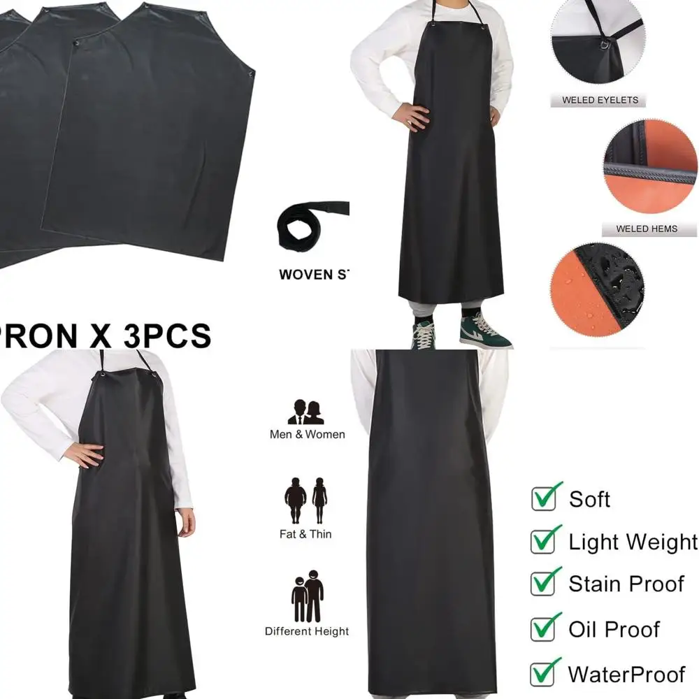 

Black Unisex Plus Size Chemical-Resistant PVC Aprons - Waterproof Vinyl for Dishwashing, Dog Grooming, Gardening, and Fish Clean