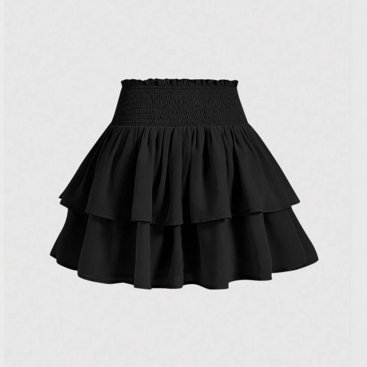 Tiered Ruffle Mini Skirt with Shirred Smocked Waist Flowy Layered Skater Skirt Spring Summer 2026 Fairycore Vacation Outfit
