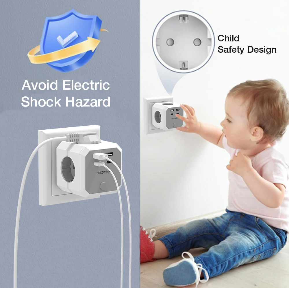 EUプラグ付きキューブ型壁コンセント,4つのACコンセント,2 BlitzWolf-BW-EC2 2 USB-A,8 in 1,USB-C w,4000