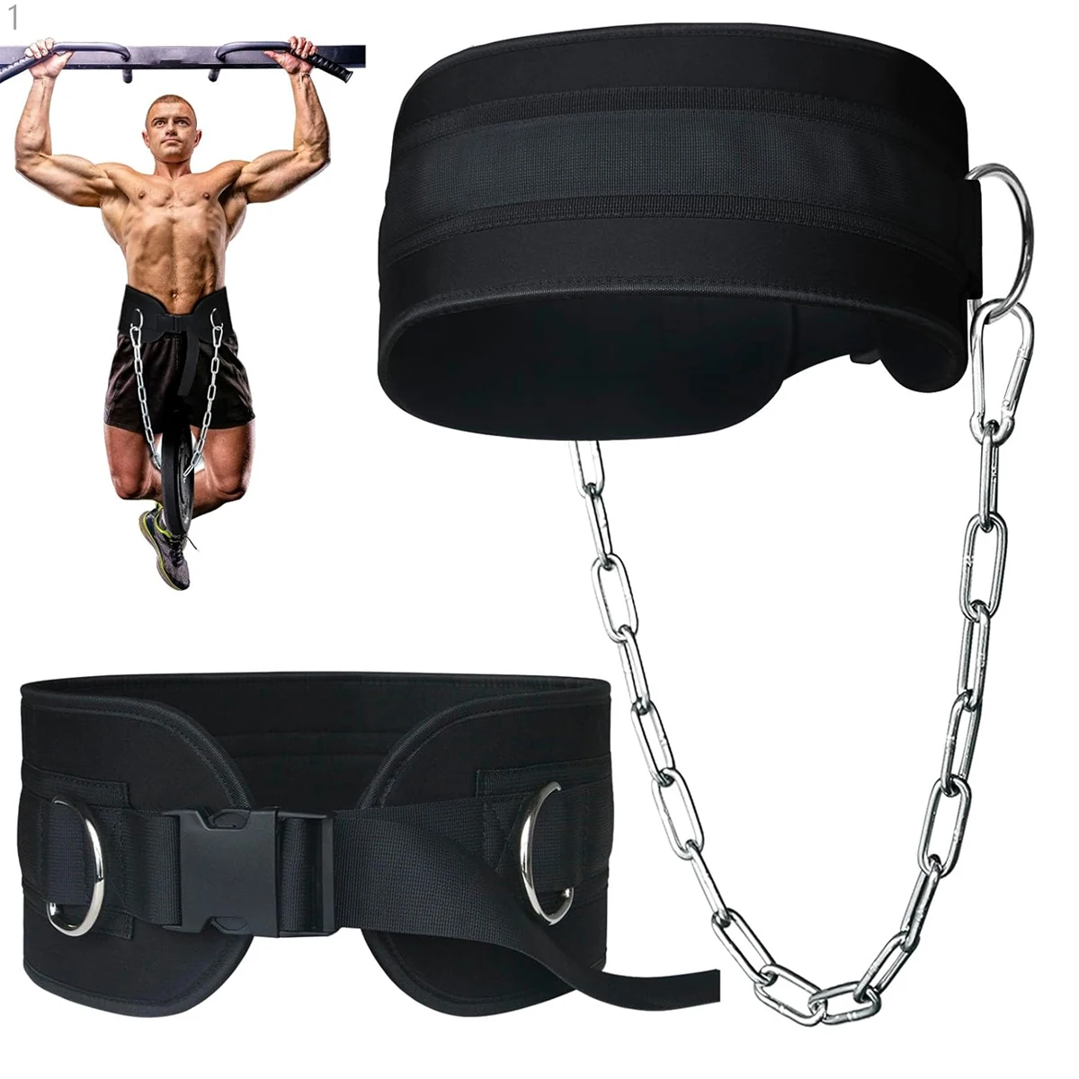 Dip Belt Gewichthebergürtel mit Kette 440lbs Verstellbarer Taillengürtel für Klimmzug- und Krafttraining – Detail 1