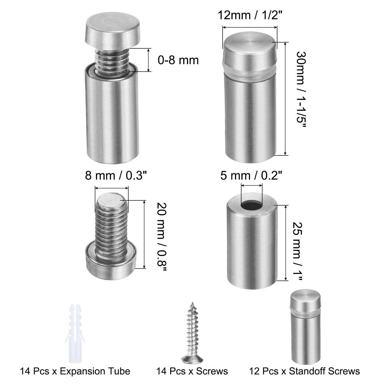 12Pcs Standoff Screw Hanging 14Pcs Screws Stainless Steel Sign Standoff Screws Brushed Silver/Brushed Gold/Black/White/Rose Gold