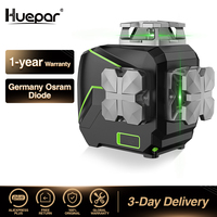 Huepar 8 Lines Cross Laser Level Green Beam Self-leveling Manual Level Tools with Metal Cover & USB Charger / Dry Li-ion Battery