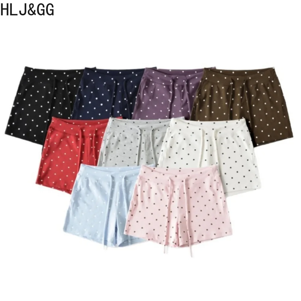 HLJ&GG Summer New High Quality Cotton Polka Dot Printing Drawstring Shorts Women Retro American Style Bottoms Streetwear 2026