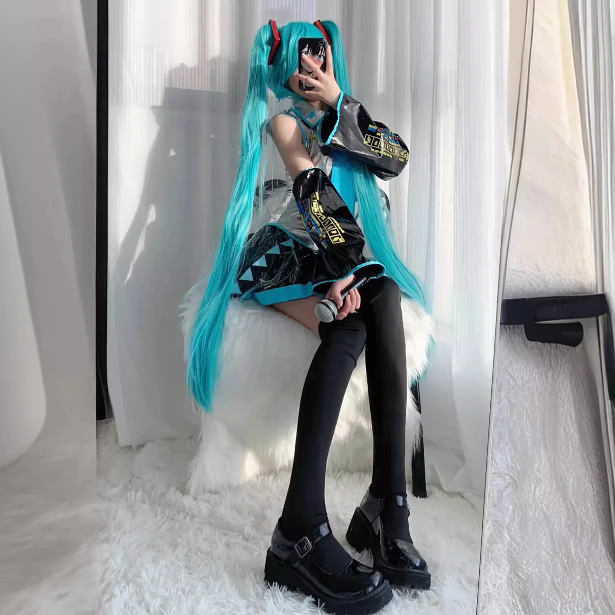 Miku Peruca Longa Cosplay, Resistente Ao Calor, Grampo De Cabelo Sintético, Rabos De Cavalo, Perucas De Festa De Halloween, Boné De Peruca, Neve 28