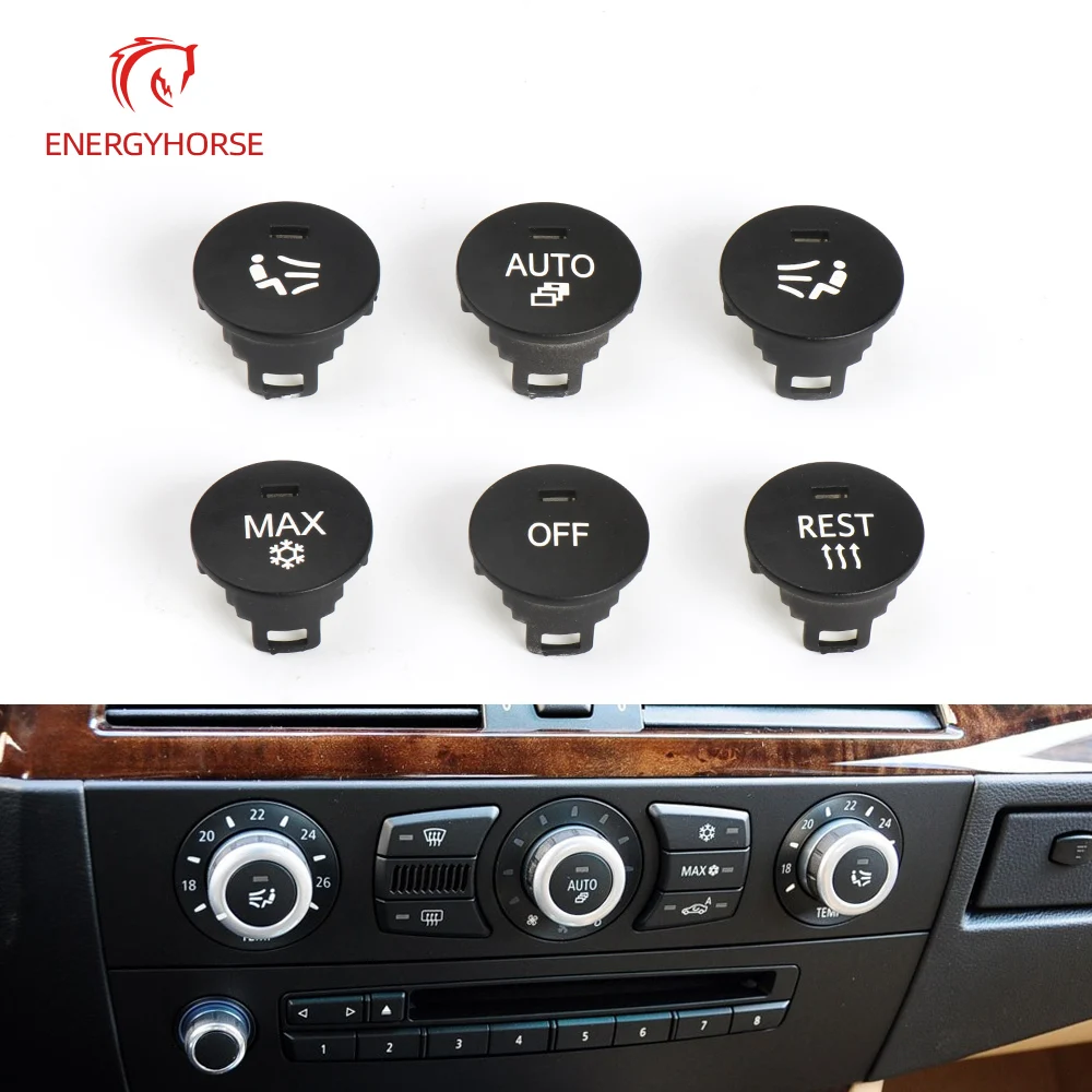 OFF/Rest/Max Car Heater Climate Control Knob Panel Air Conditioner Button Switches Repair Cap Cover For BMW 5 Series E60 E61