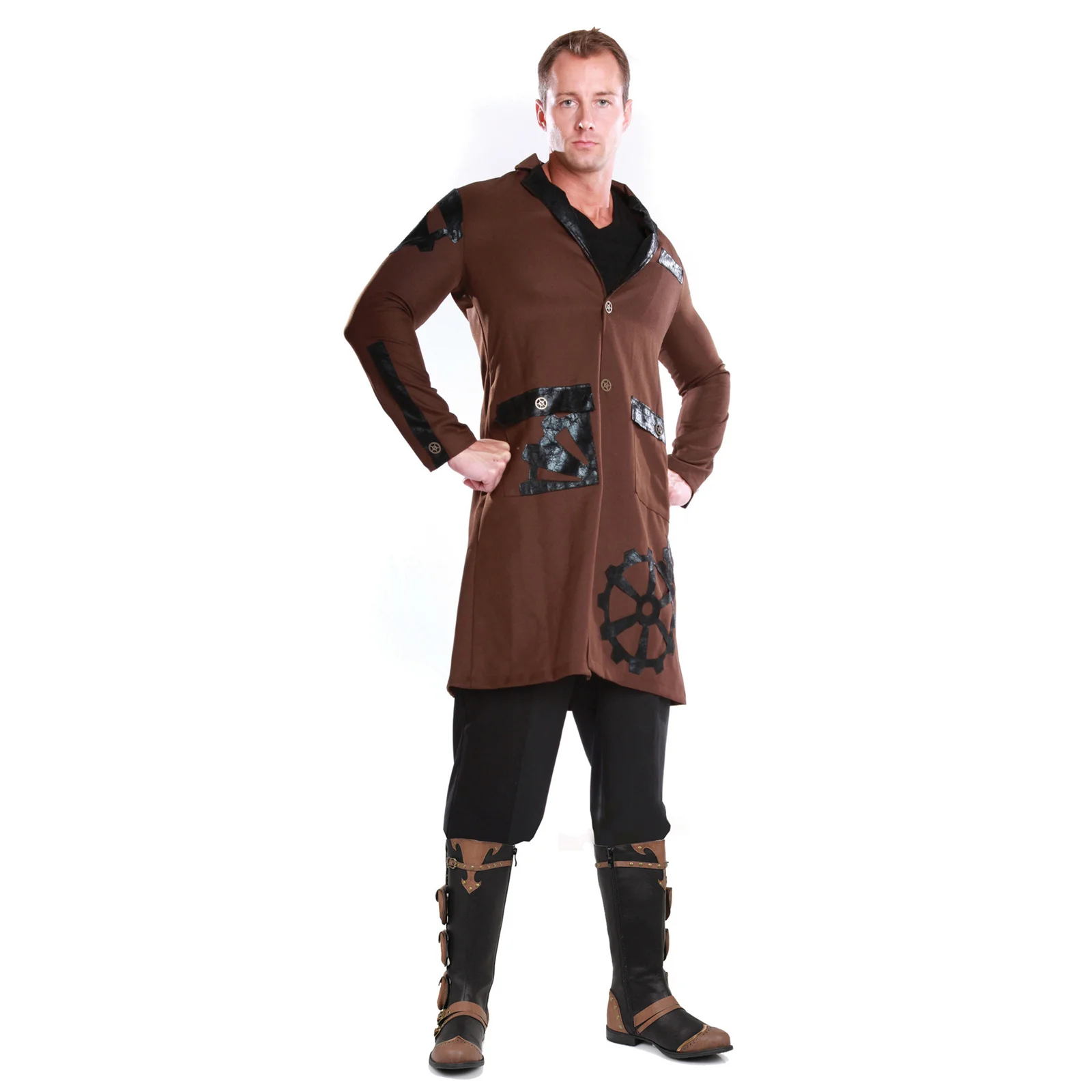Bottes hautes rétro Steampunk médiévales avec poches, chaussures de pirate d'halloween pour hommes, Cosplay, hauteur des genoux, jeu de rôle