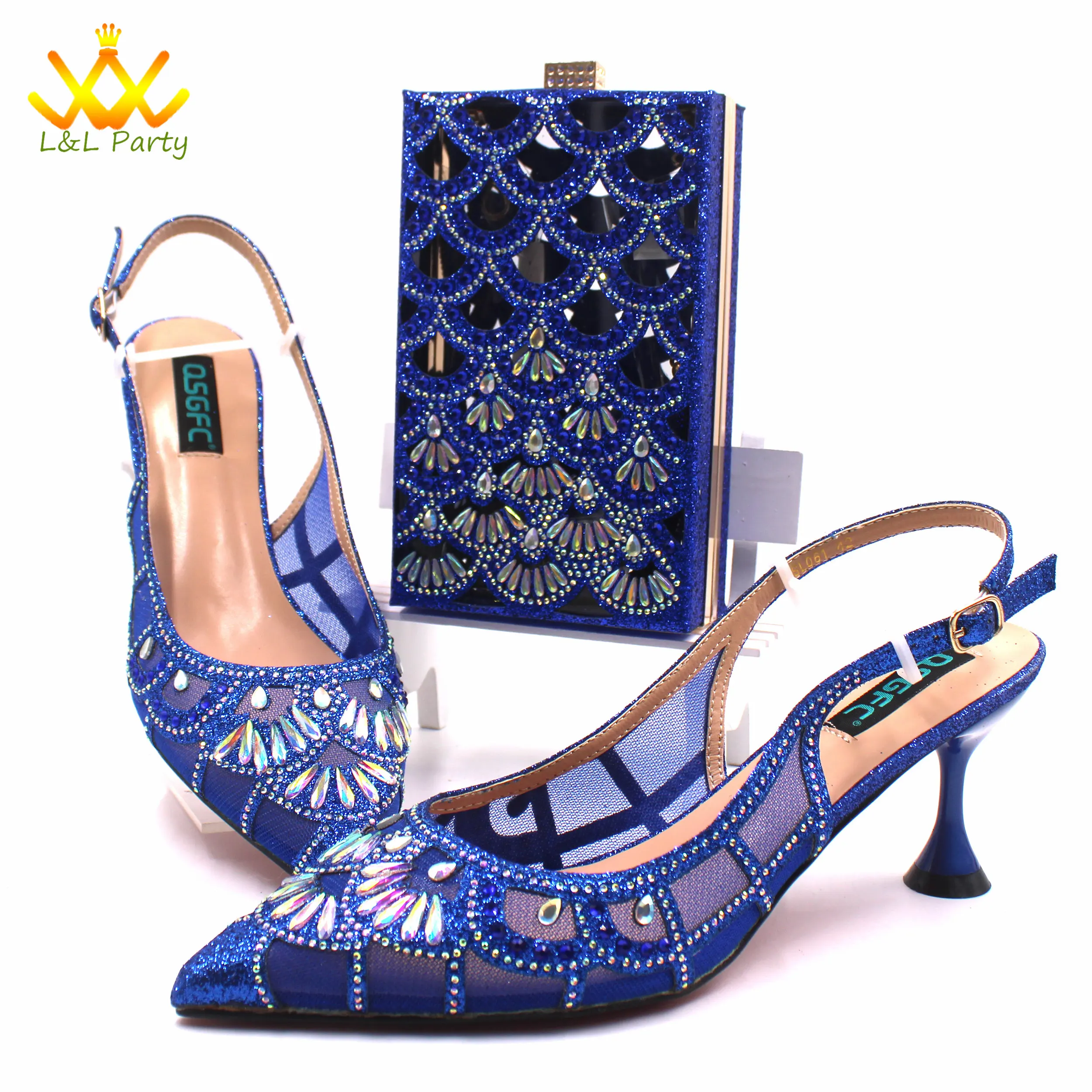 Pointed Toe New Arrivals Italian Women Shoes and Bag Set in Royal Blue Color High Quality Special Pumps for Wedding