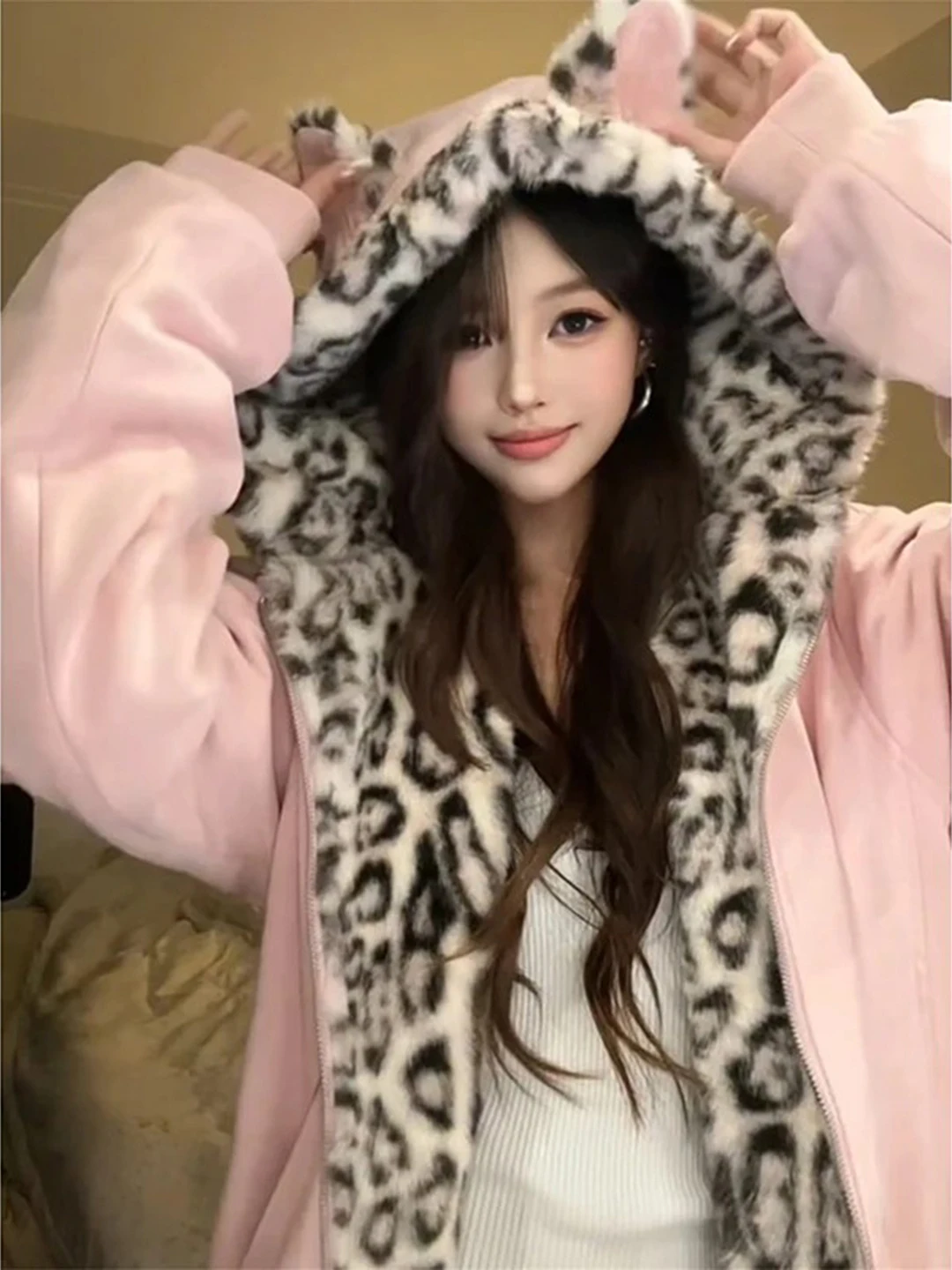 

Thiened Hooded Cotton Jaet with Fur Collar for Men And Women Youthful ular Winter Warm Outerwear Casual Sle