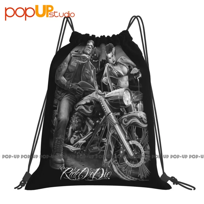 Dga David Gonzales Art Frankie Frankenstein Bride Goth Motorcycle Biker Drawstring Bags Gym Bag Portable 3d Printing