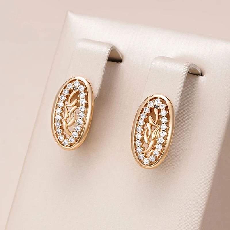 Wbmqda Sparkling Hollow Oval Zircon Hoop Earrings For Women 585 Rose Gold Color Romance Fashion Wedding Party Jewelry Gift