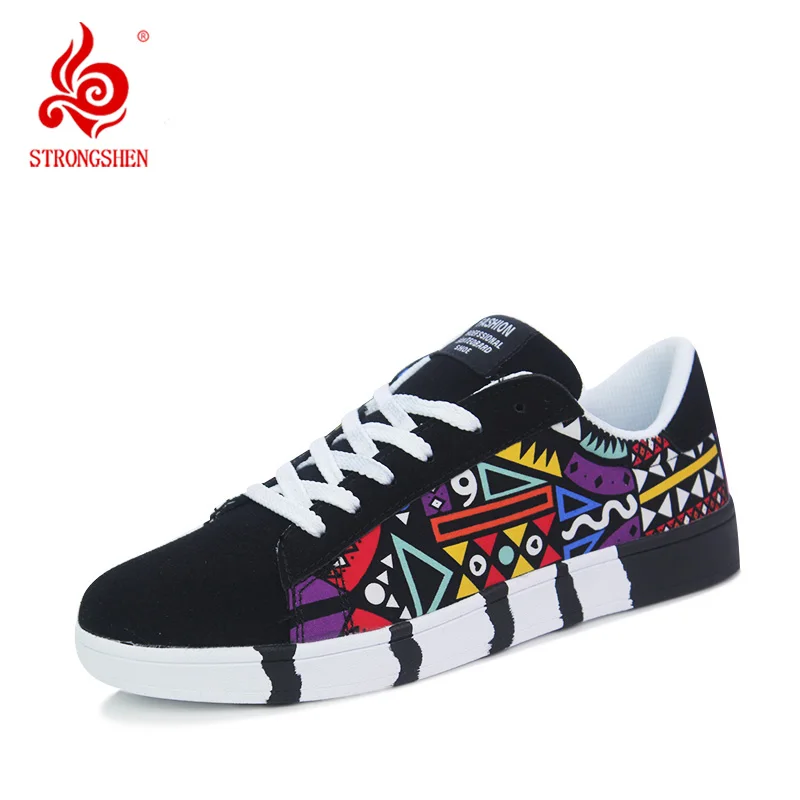 STRONGSHEN Men Shoes Casual Male Vulcanized Shoes Sneakers Men Fashion Casual Lace-Up Colorful Canvas Sport Graffiti board Shoes