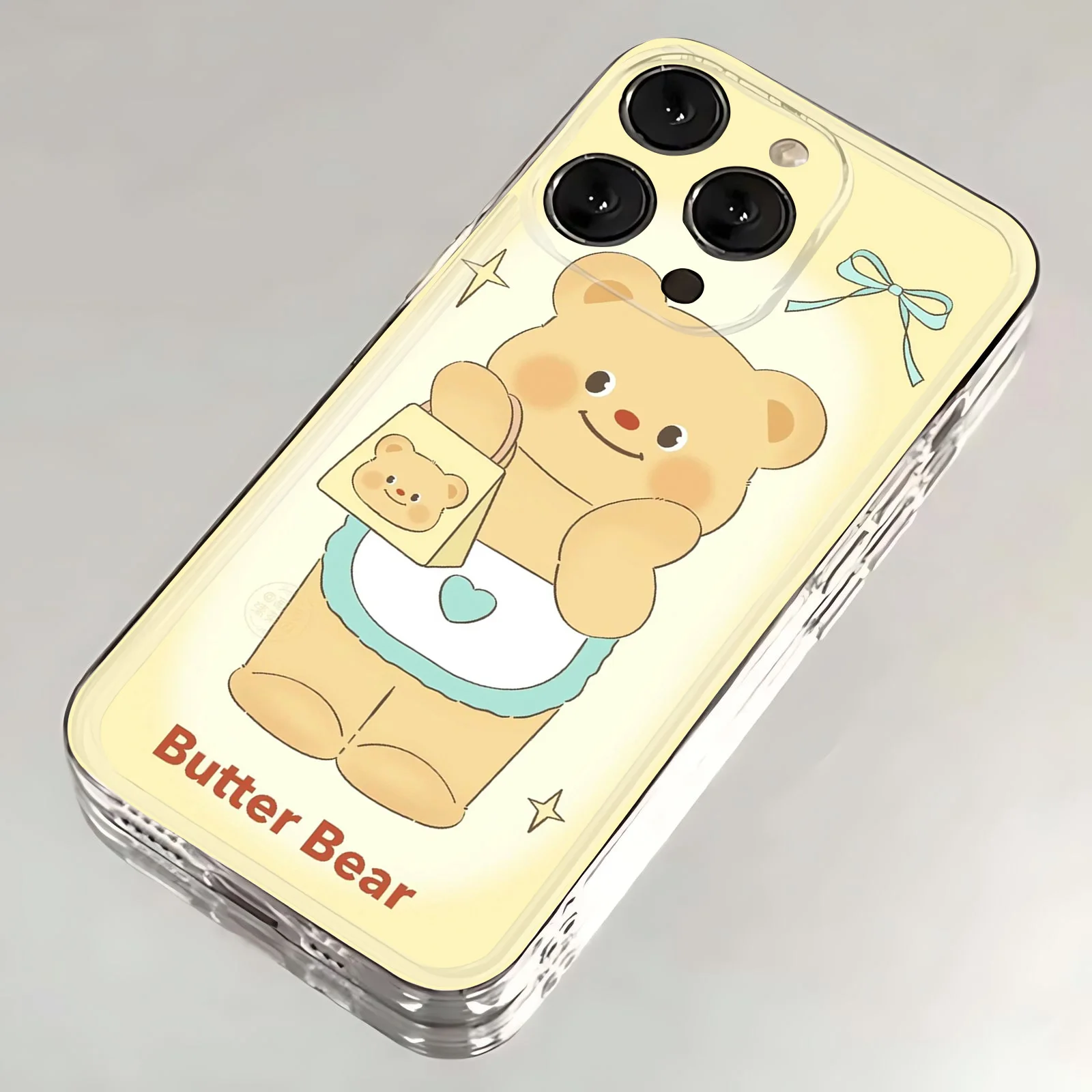 Capa de telefone de urso de manteiga dos desenhos animados para Samsung, capa TPU macia clara, S24, S23, S22, S21, S20, S10 FE, Note20, Note10 Plus, Ultra Lite 5G