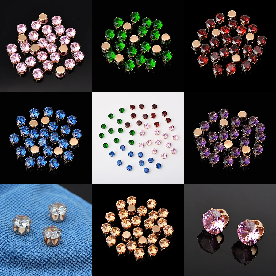 10pcs 6/8/10mm Round Rivoli Zircon With Claw Sew On Stone High Quality Pointback  Crystal Rhinestone DIY Clothing Accessories