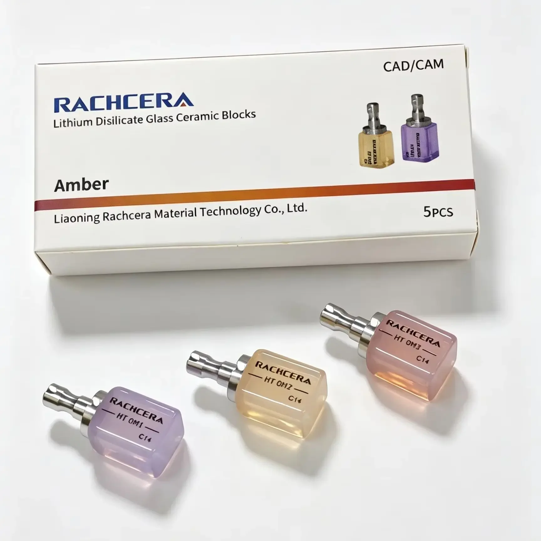 Amber Rachcera Lithium Disilicate C14 Dental Glass Ceramic Blocks 5Pcs/Box