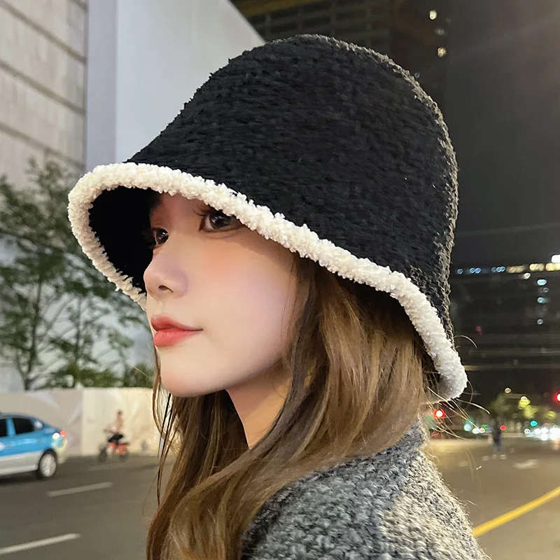 

Bucket Hat Women Winter Cashmere Thick Fisherman Cap Ear Protection Fashion Outdoor Keep Warm Fishing Hat Female Korean New