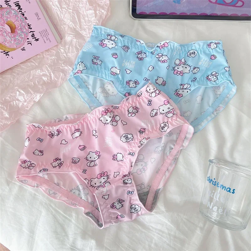 Kawaii Underwear Set Hello Kitty Girly Heart Undergarments Anime Sanrio Cute Ktcat Sweet Cartoon Comforts Bra Set Girls Clothes