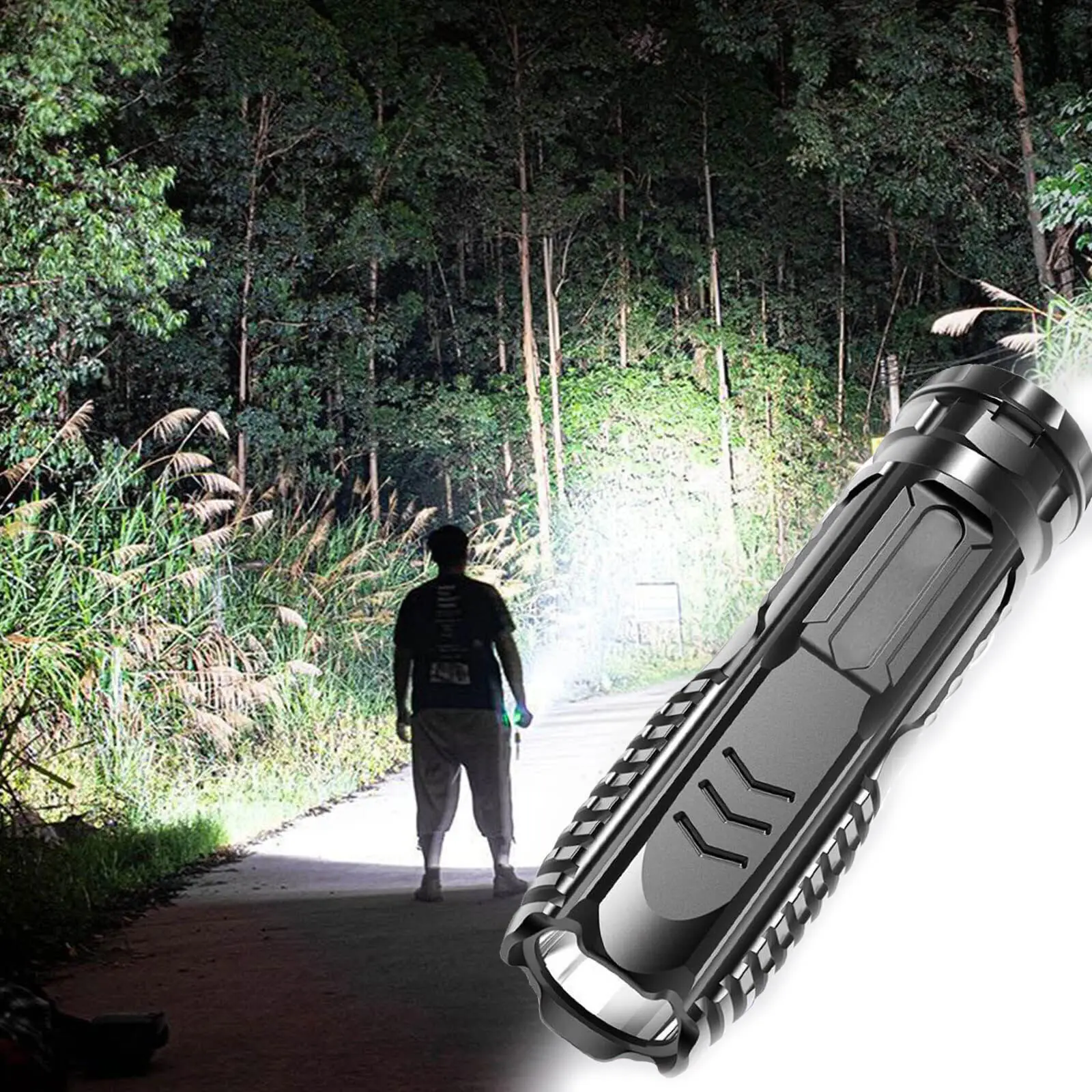 Strong Light LED Rechargeable Flashlight Waterproof Torch Zoomable Flashlight COB Highlight Outdoor Lighting for Hiking Camping