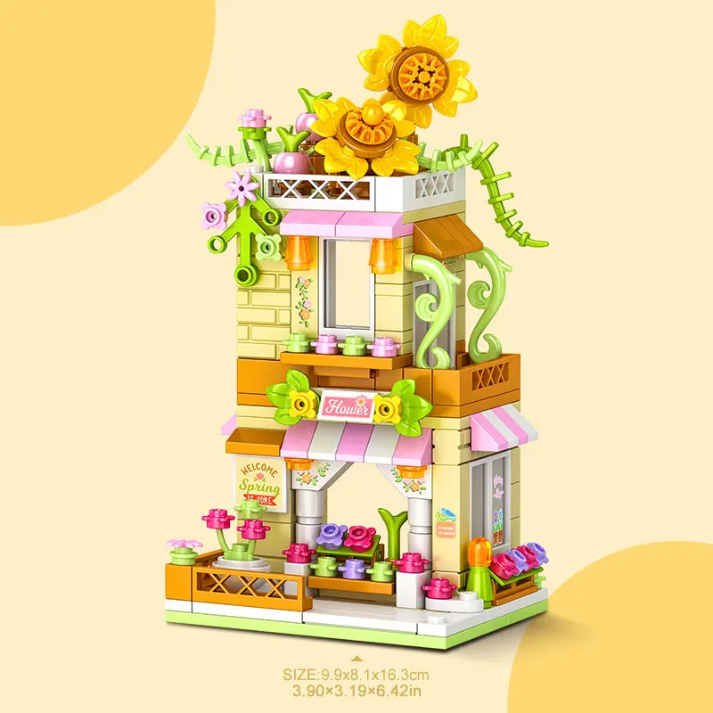 City Street View Building Block Set DIY Ice Cream Coffee Flower Shop Model Building Toy Ideal for Home Decor and Holiday Gifts
