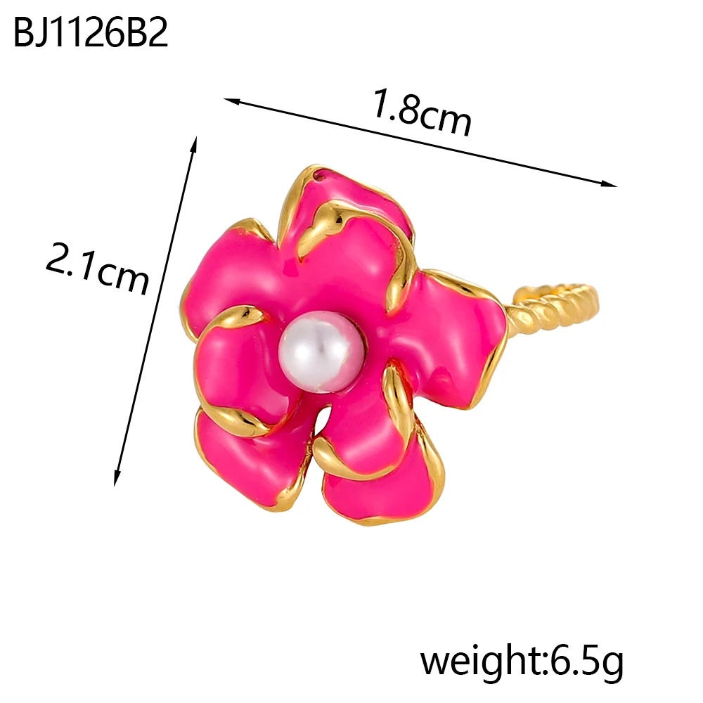 CARLIDANA Ancient Style Stainless-steel Open Ring with Colorful Flowers Personalized Premium Touch Oil Drop Bead Ring for Women