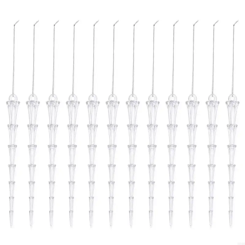 H8WB Christmas Tree Icicle Ornaments, 12 Piece Faceted Acrylic Icicle Hanging Decorations for Holiday Tree Decoration