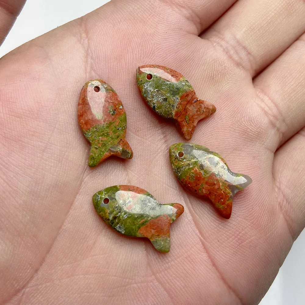 2Pcs Fish Shape Natural Stone Pendants Unakite Aventurine Turquoises Gems Stone Charm for Jewelry Making Necklaces 13x26mm - view 5