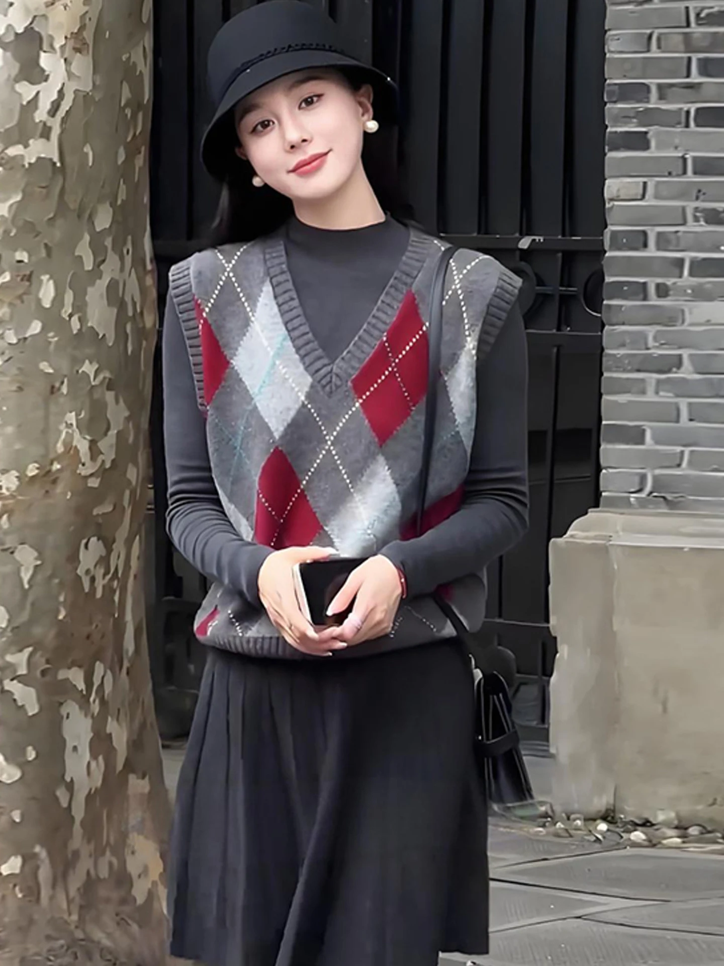 

Casual Knitted Vest Autumn Season Color Blo Design Svel Hoodie Sle Faion Top Women's Busin Casualwear V-ne