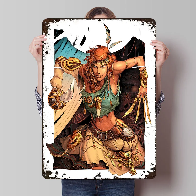 Pirate Girl Comics - Dark Fantasy Printed Poster Customized Wall Art Retro Vintage Metal Tin Signs for Garage Accessories House