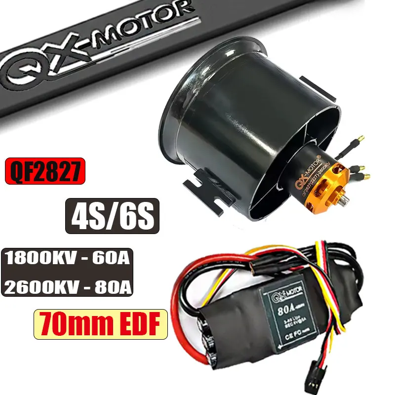

QX-MOTOR 4s/6s 80A 60A 70mm EDF 12 Blades Ducted Fan With QF 2827 2600kv 1800kv Brushless Motor ESC For RC Jet plane Parts