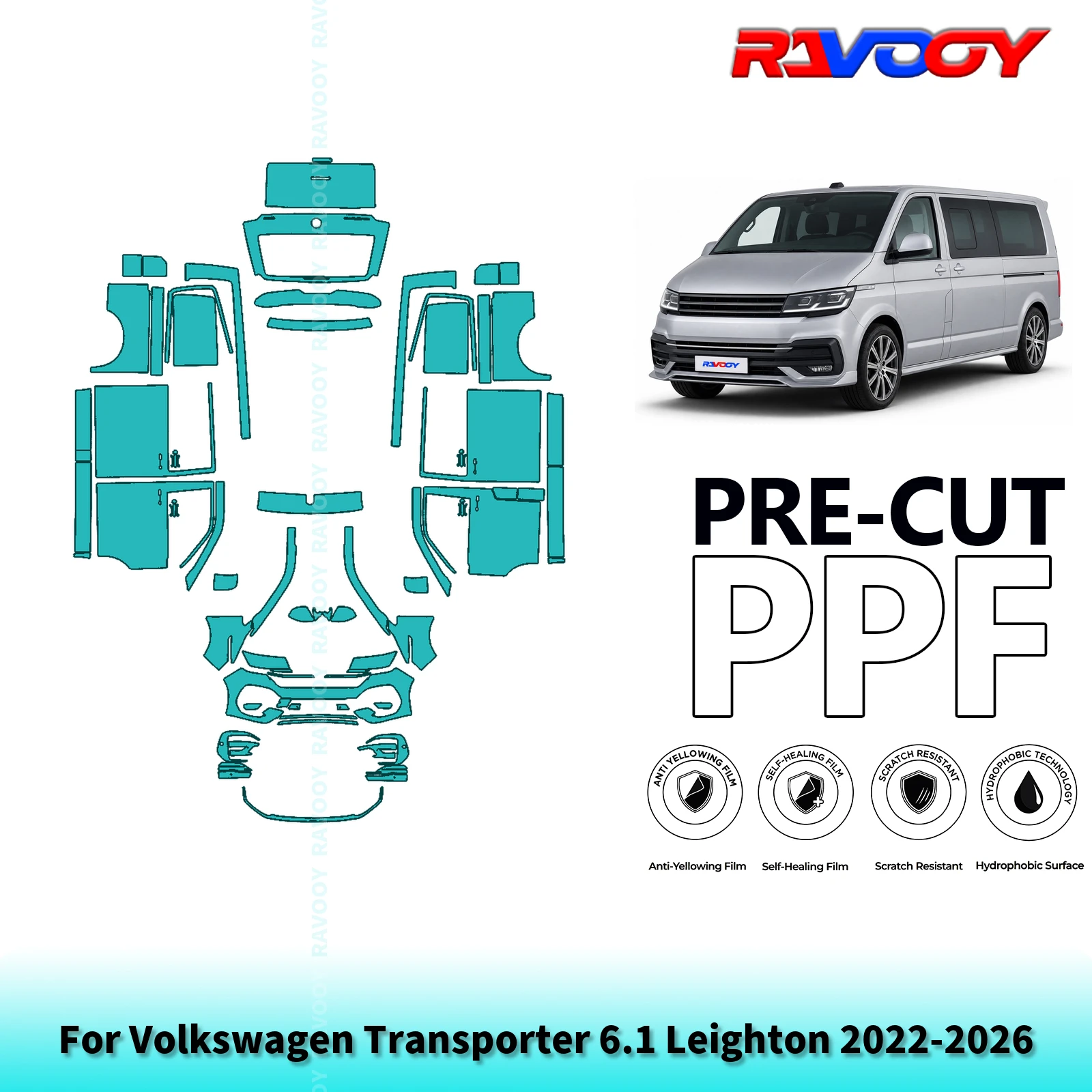 For Volkswagen Transporter 6.1 Leighton 2022-2026 Full Body Pre-Cut Paint Protection Film PPF Stone Chip Kit | Clear/Matte/Black