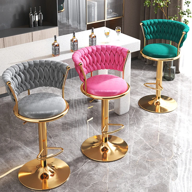 Chaise de bar relevable avec dossier en velours, tabouret de bar haut de cuisine, mobilier nordique pour café