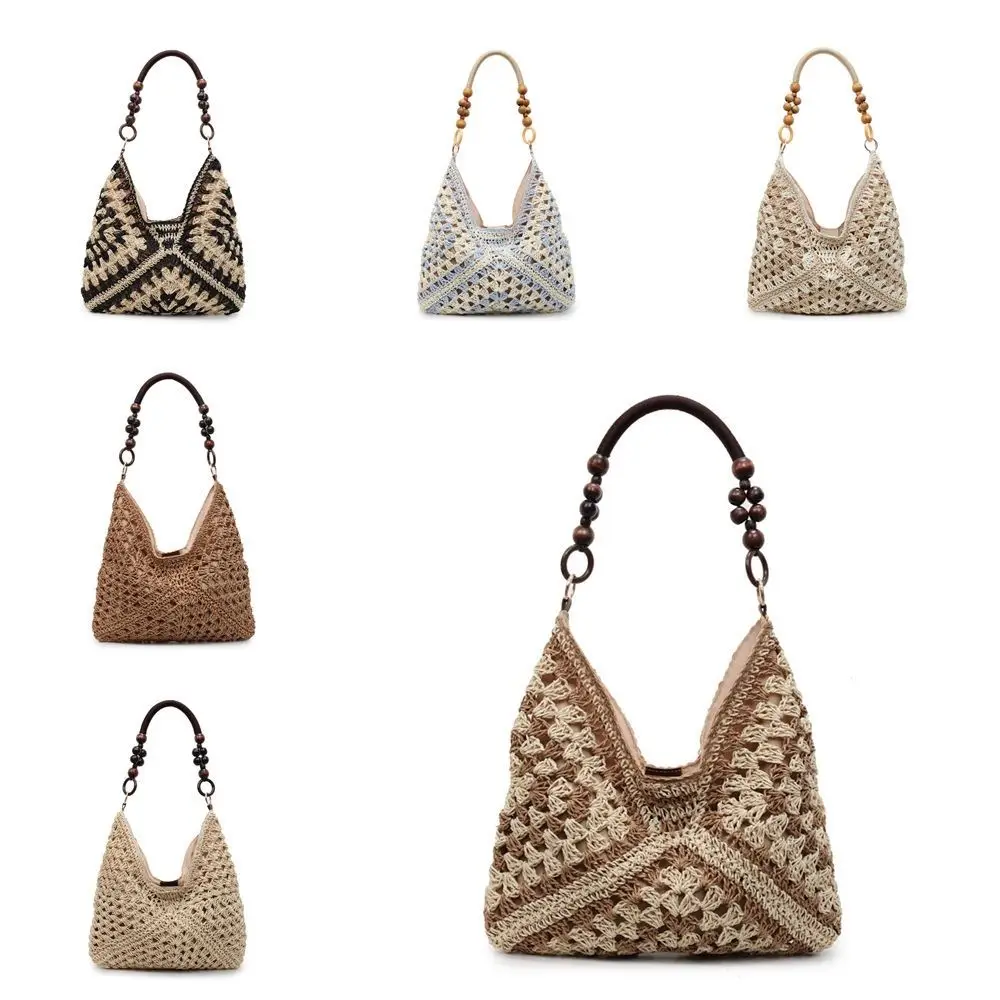 Hollow Out Straw Woven Bag Tote Bag Beach Handbag Bohemian Beach Bag Large Capacity Bucket Bag Hollow Shoulder Bag Holiday view 5