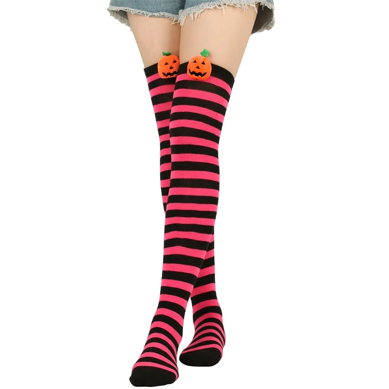 Halloween Women\'s Striped Stockings, Cute Pumpkin Knee Length Stockings, Halloween Role-Playing Party Costumes And Accessories