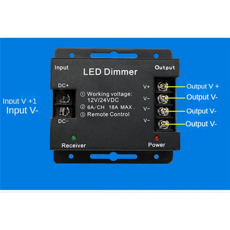 Abzv-controlador de escurecimento de toque led portátil 6 teclas rf controle remoto sem fio led monochrome luz de tira dimmer 12-24v 18a