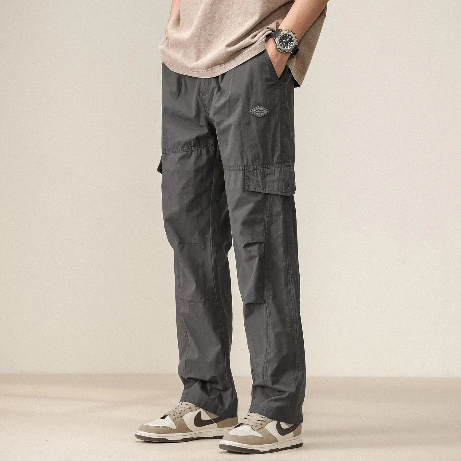 

Men's Loose Straight Leg Breathable Work Trousers Thin Qui Dry Casual Sports Paratrooper Long Pants Trendy Polyester Cotton...