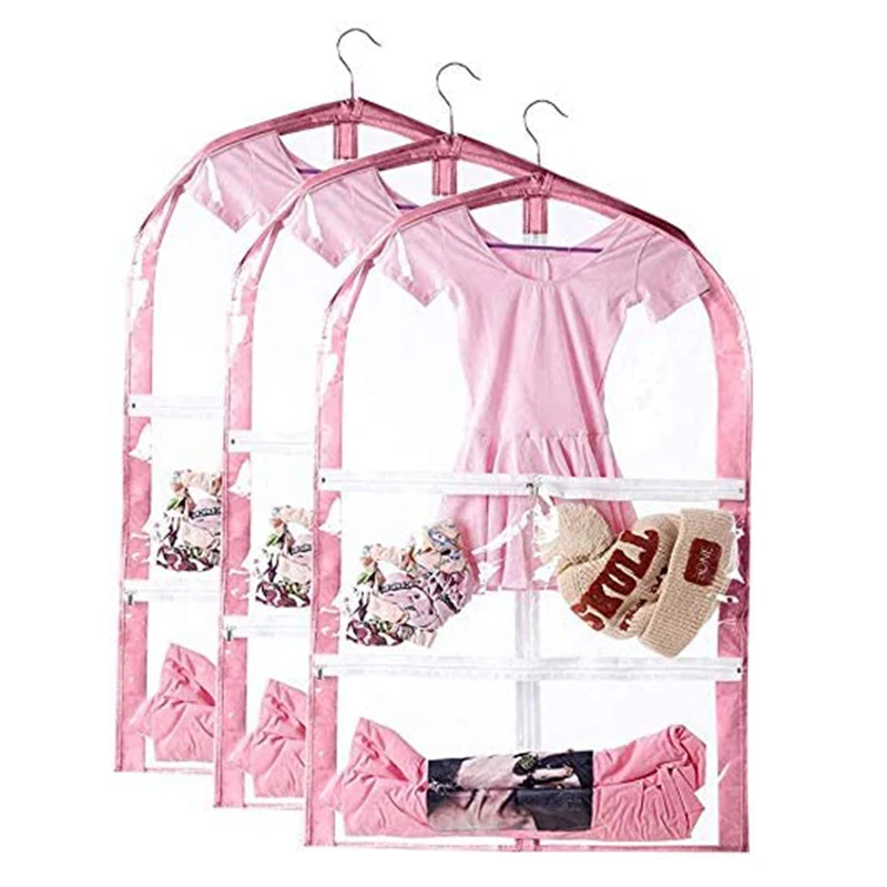 Waterproof PVC Kids Garment Bags Girls Dance Dress Bag with Zipper Pockets Hanging Clothes Protector Cover For Travel Storage