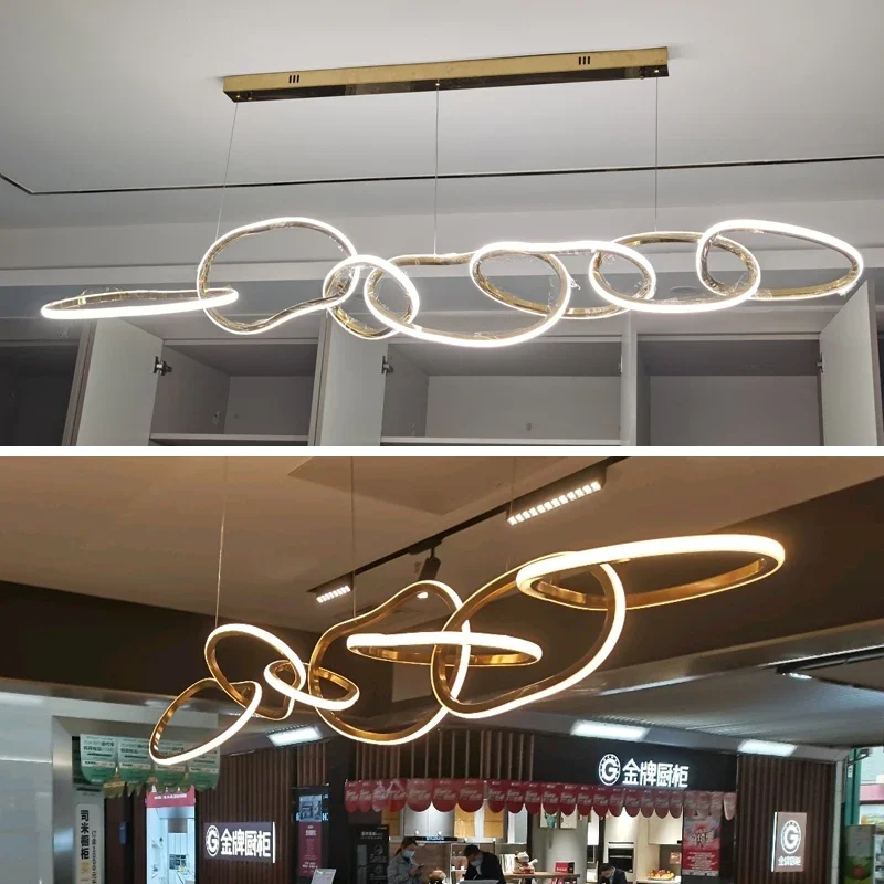 

European Ring Lustre stainless steel Artistic creativity Chandeliers lustre remote ctrl Dimmable Ceiling,for Kitchen island