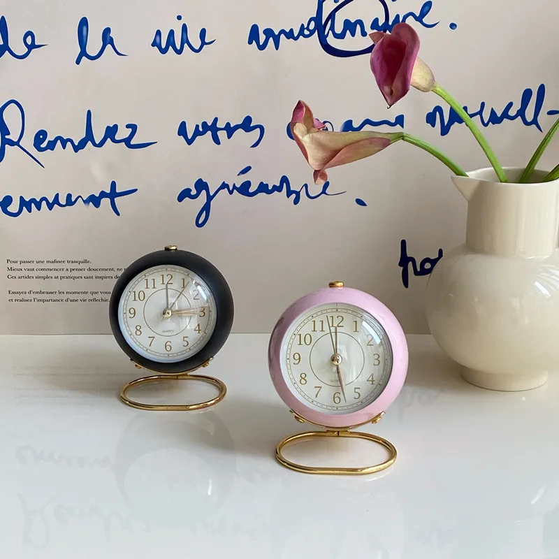 Cutelife Cute White Mini Metal Retro Alarm Clock Vintage Bedside Wake Up Table Clock Desk Digital Bedroom Children's Alarm Clock
