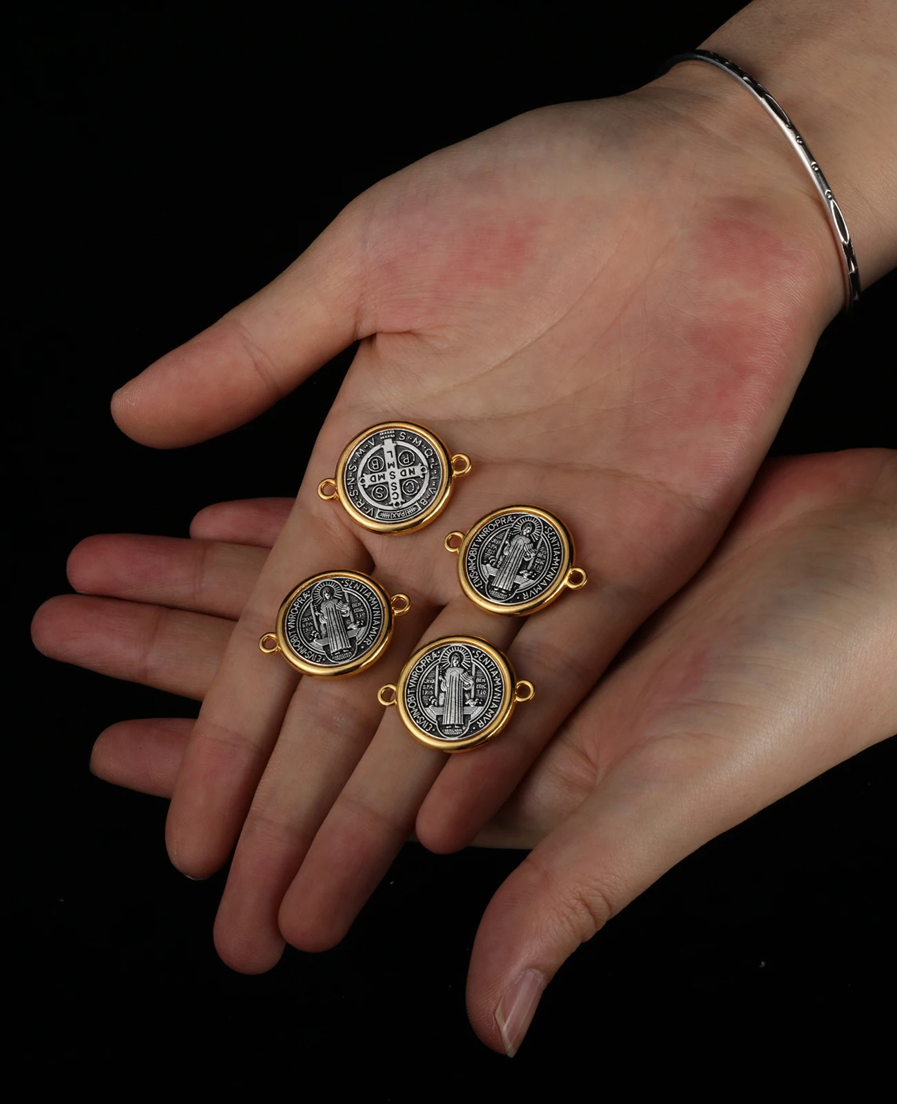 10Pcs 2 Holes Christian Exorcism St.Benedict Charm Saint Benedict Medal Connector Bead for Bracelet DIY Making Accessories image 5