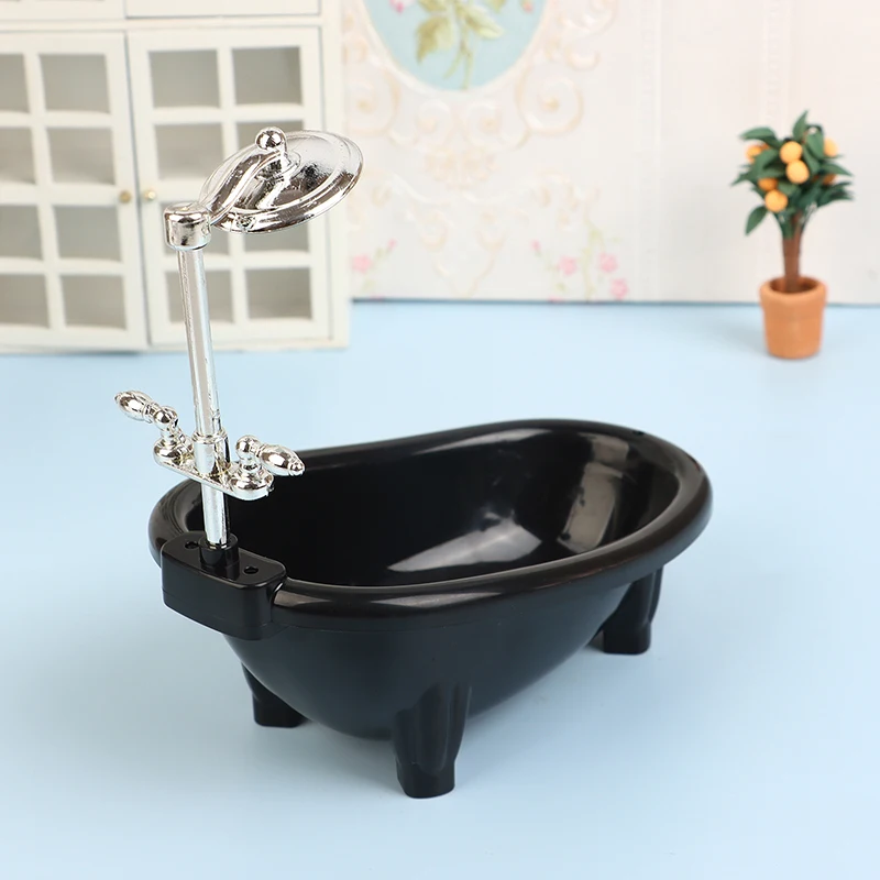 1Set Black Dollhouse Mini Furniture Bathtub Model Toy Simulation Bathroom Accessories Kids Pretend Doll House Decoraton Toy