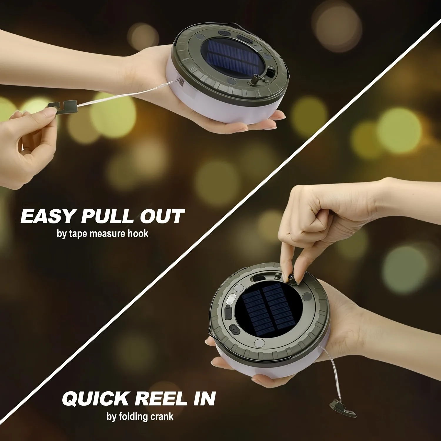 Solar-Powered Camping/Type-C String Lights Rechargeable, 5 Lighting Modes, Hanging Portable LED Lamp For Yard, Party,Christmas