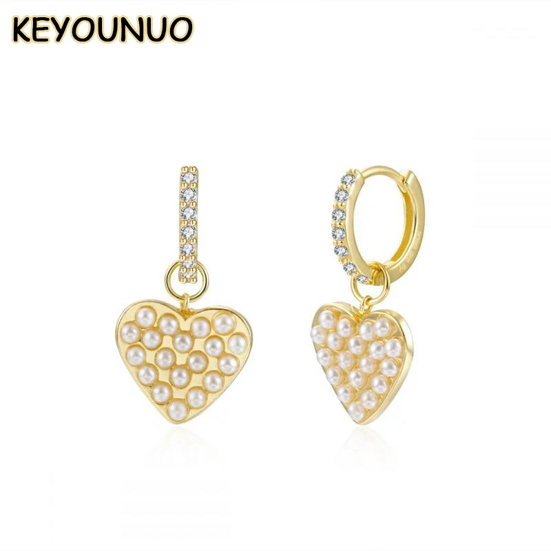 

KEYOUNUO Gold Filled Dangle Earrings For Women Lovely Heart Natural Pearl Drop Earrings Fashion Party Wedding Jewelry Wholesale